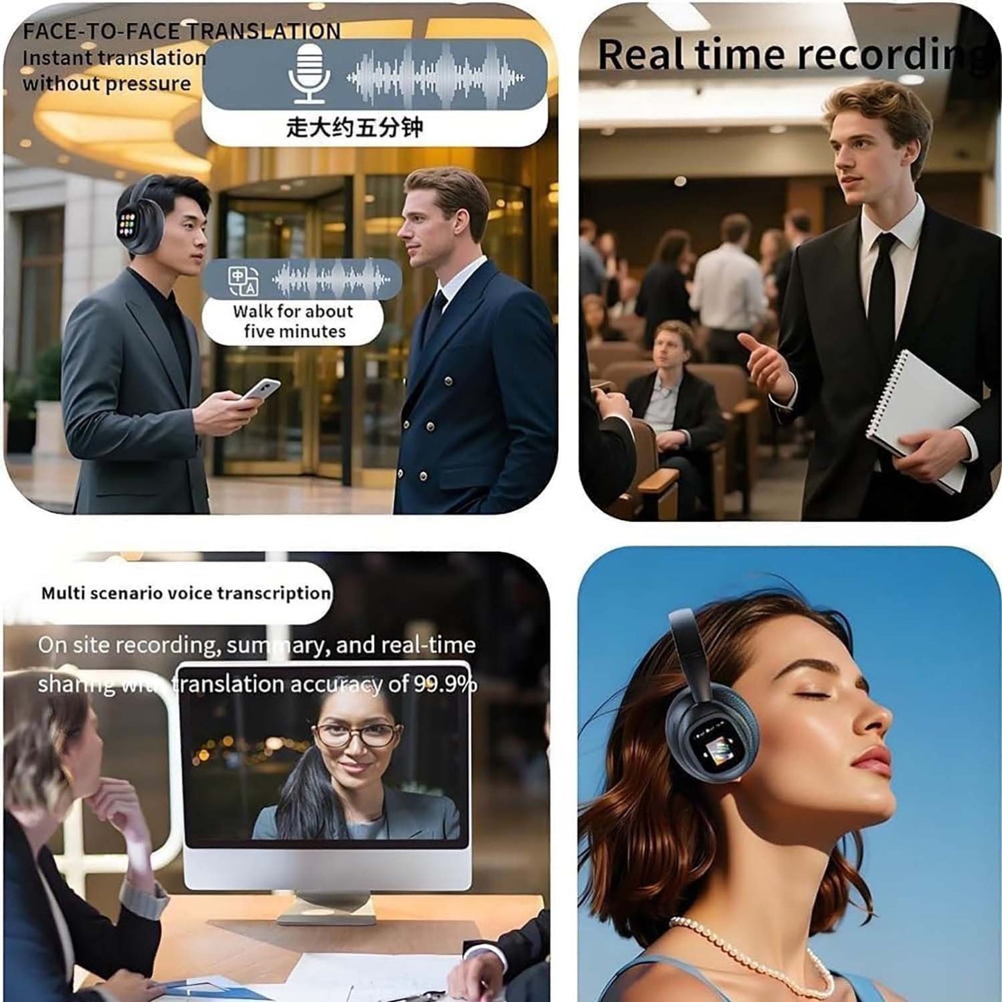 X1Pro AI Translation Bluetooth Headset - 115 Languages with LCD Touchscreen & ANC