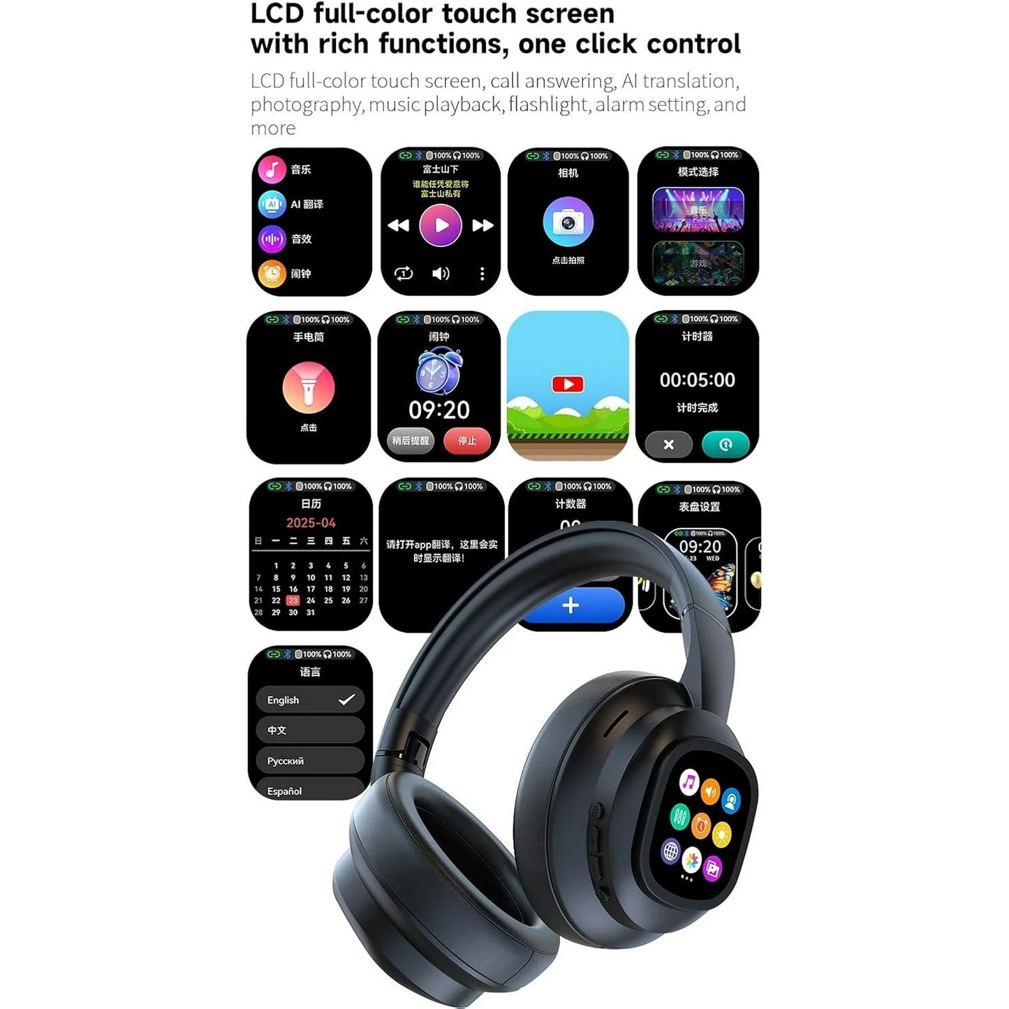 X1Pro AI Translation Bluetooth Headset - 115 Languages with LCD Touchscreen & ANC