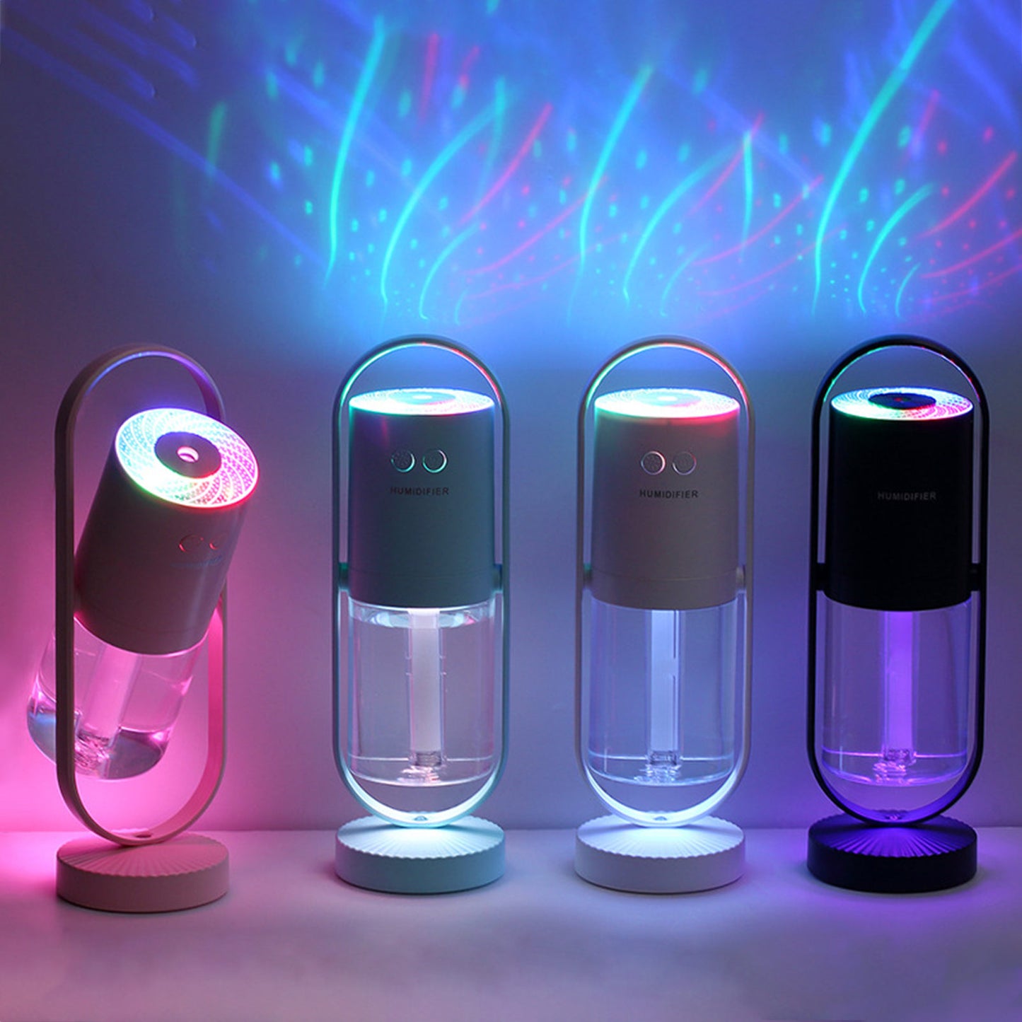 Portable USB Rechargeable Humidifier with 360-Degree Rotation, Shadow Projection, and Atomization for Moisturizing Air in Cars and Small Spaces