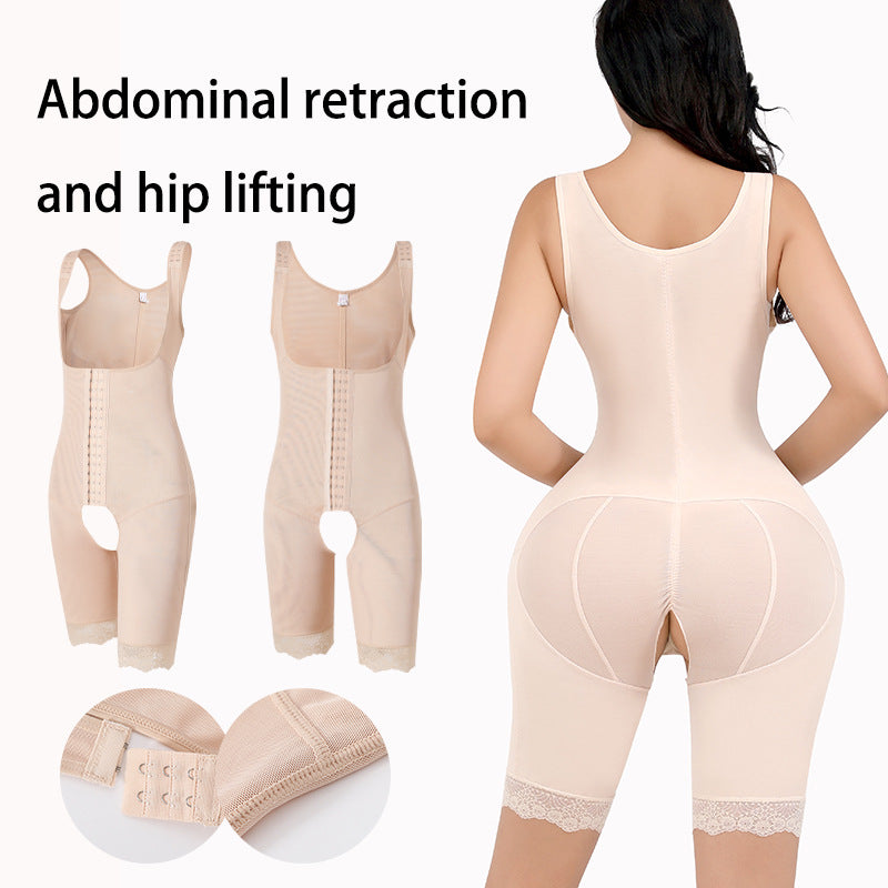 Body Sculpting Jumpsuit Women's High Waist Belly Pants Suspenders Corset Waist Body Shape Large Size Buttocks Lace Leggings