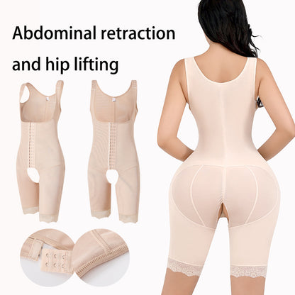 Body Sculpting Jumpsuit Women's High Waist Belly Pants Suspenders Corset Waist Body Shape Large Size Buttocks Lace Leggings
