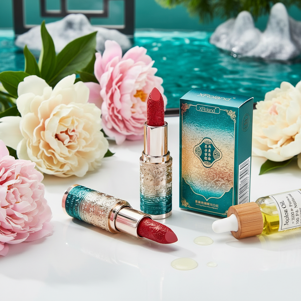 Lipstick with jojoba oil and peonies