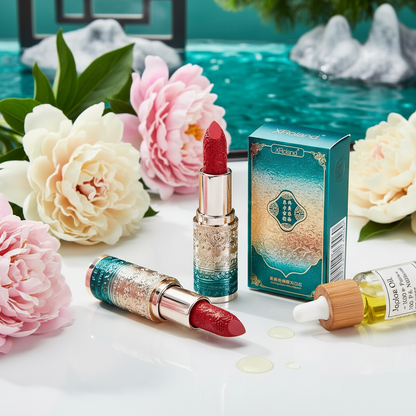 Lipstick with jojoba oil and peonies