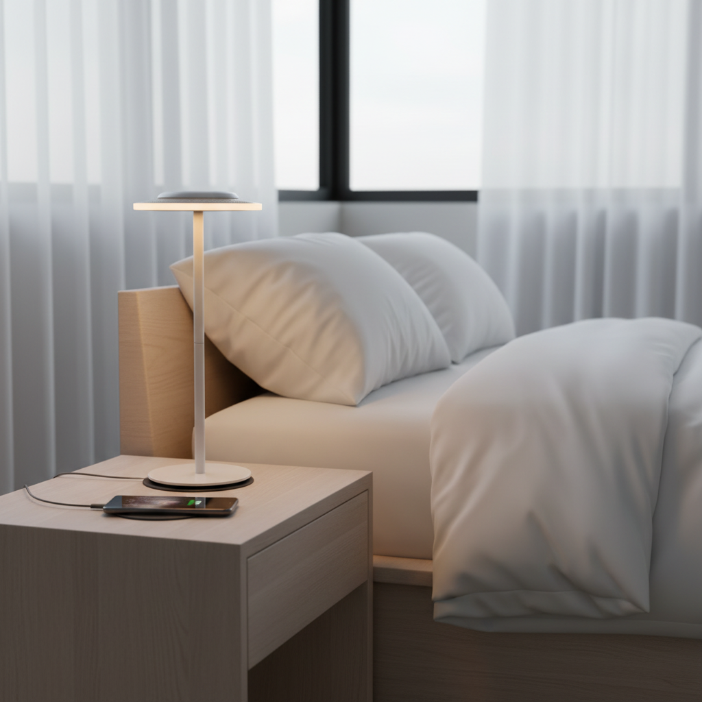 Modern table lamp on bedside table