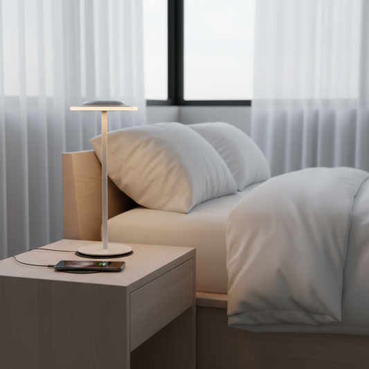 Modern table lamp on bedside table