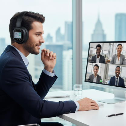 Person using X1Pro AI translation headset