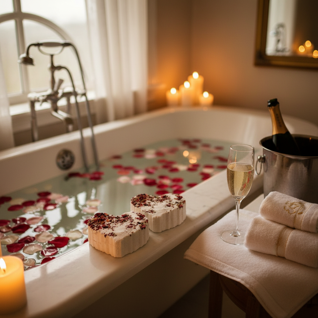 Rose heart bath bomb romantic scene