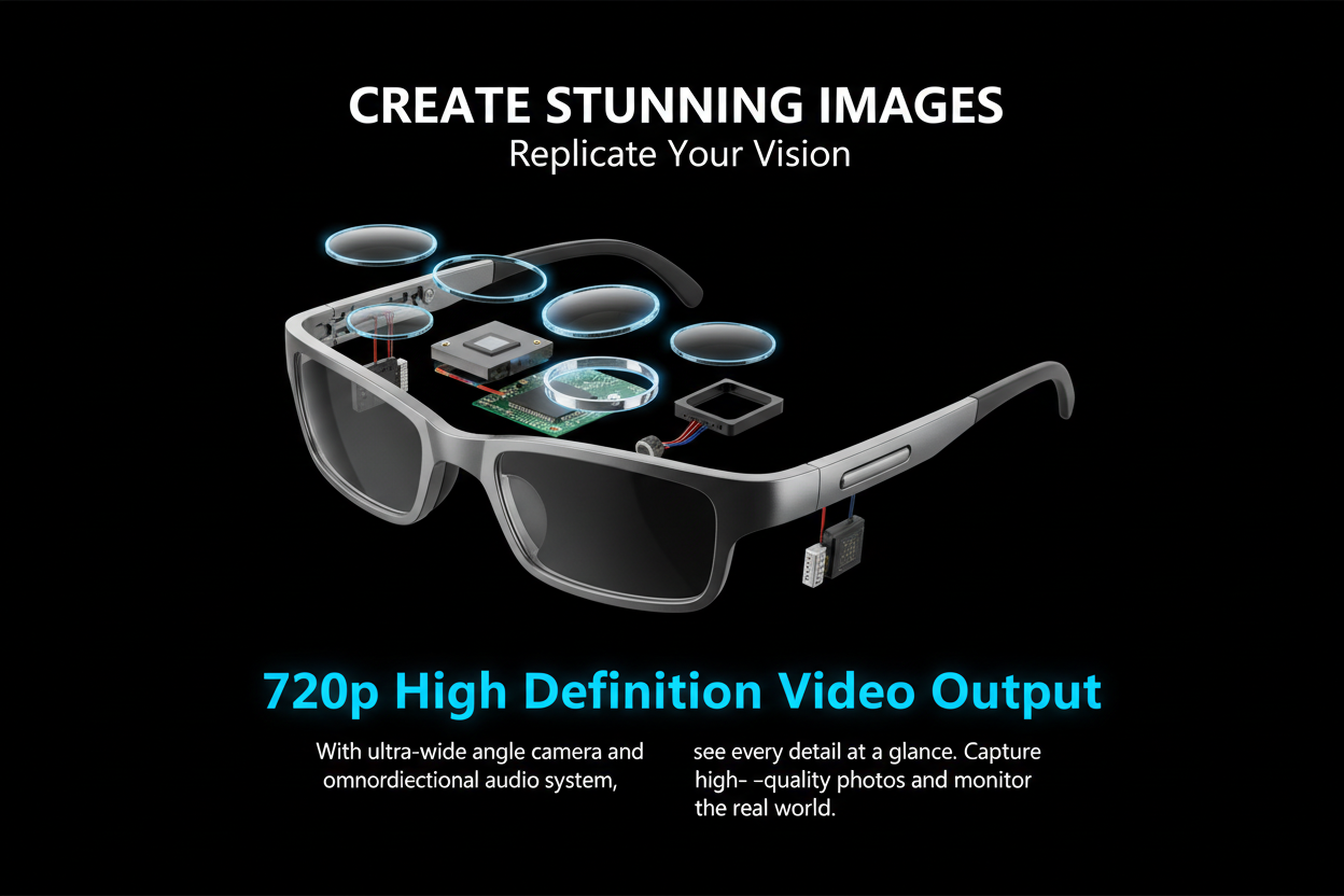 AI Smart Glasses - 720P Camera & Video Recording with Photo Recognition, Bluetooth Calls & Music