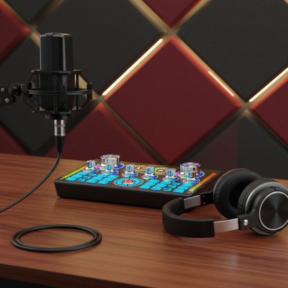 Sound card in podcast studio